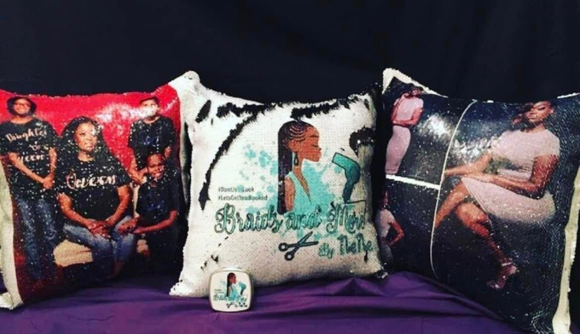 Reversible sequin pillows