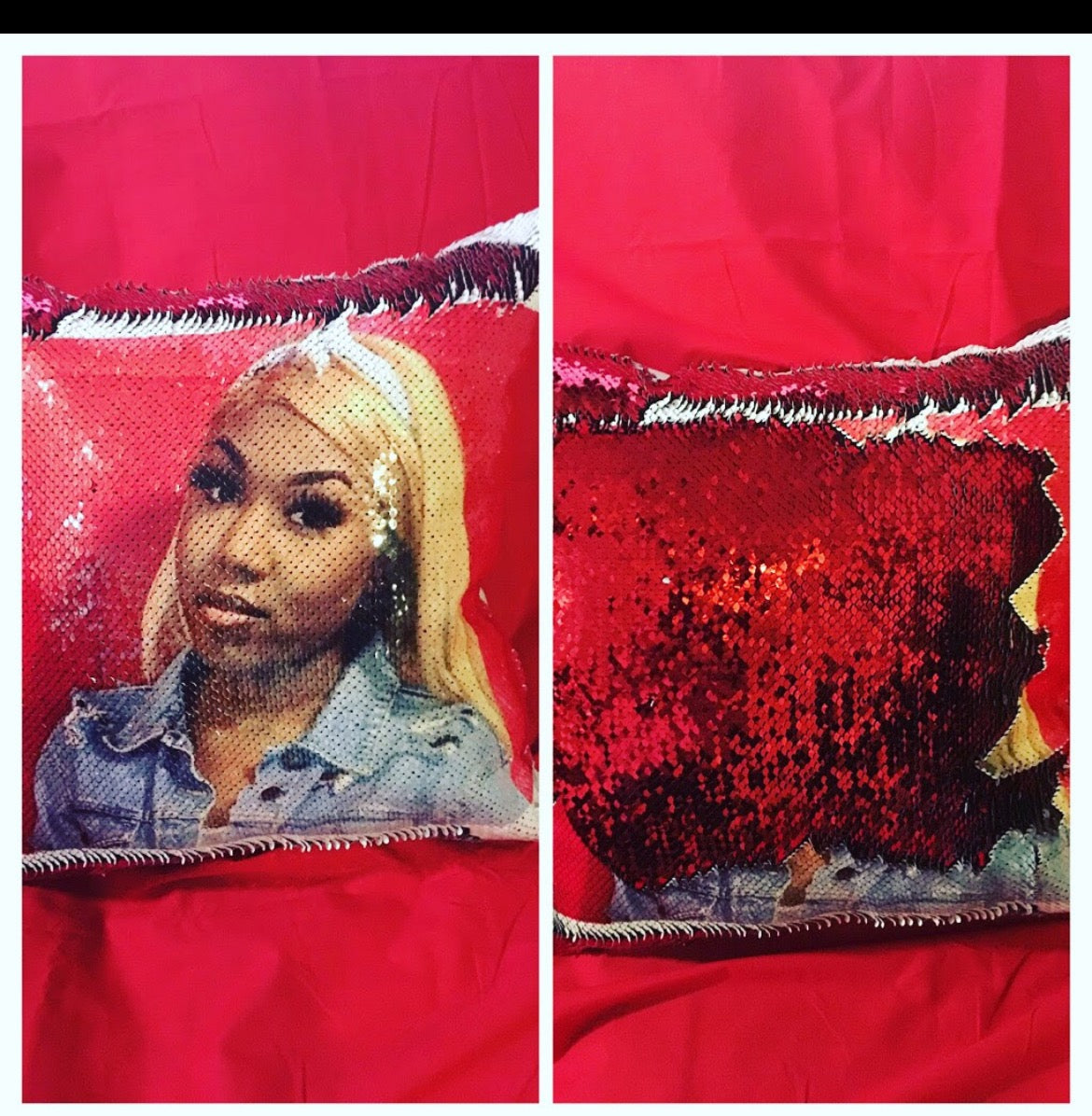 Reversible sequin pillows