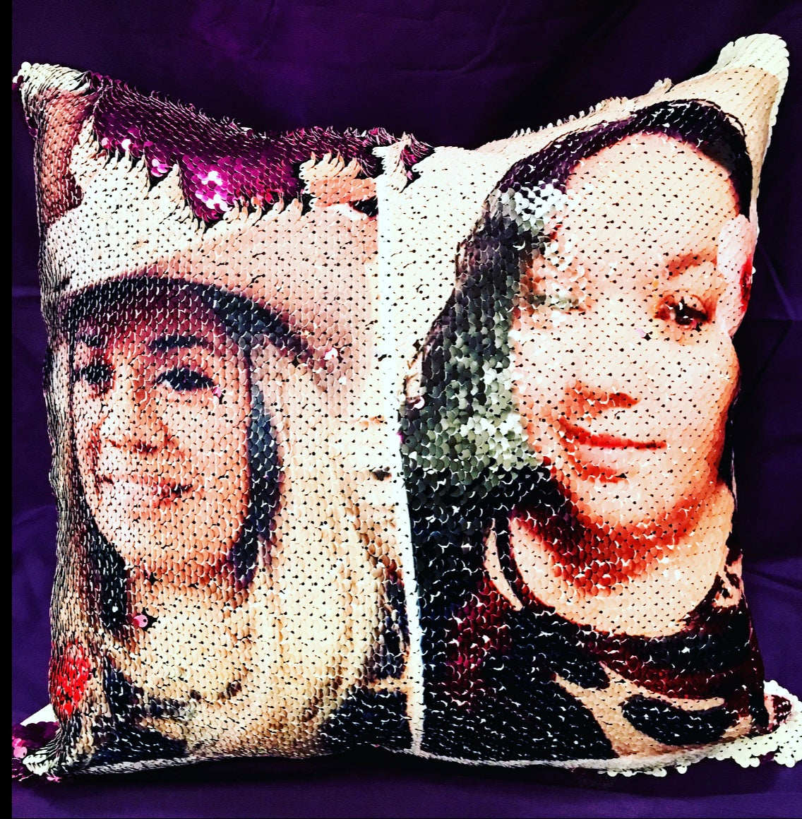 Reversible sequin pillows
