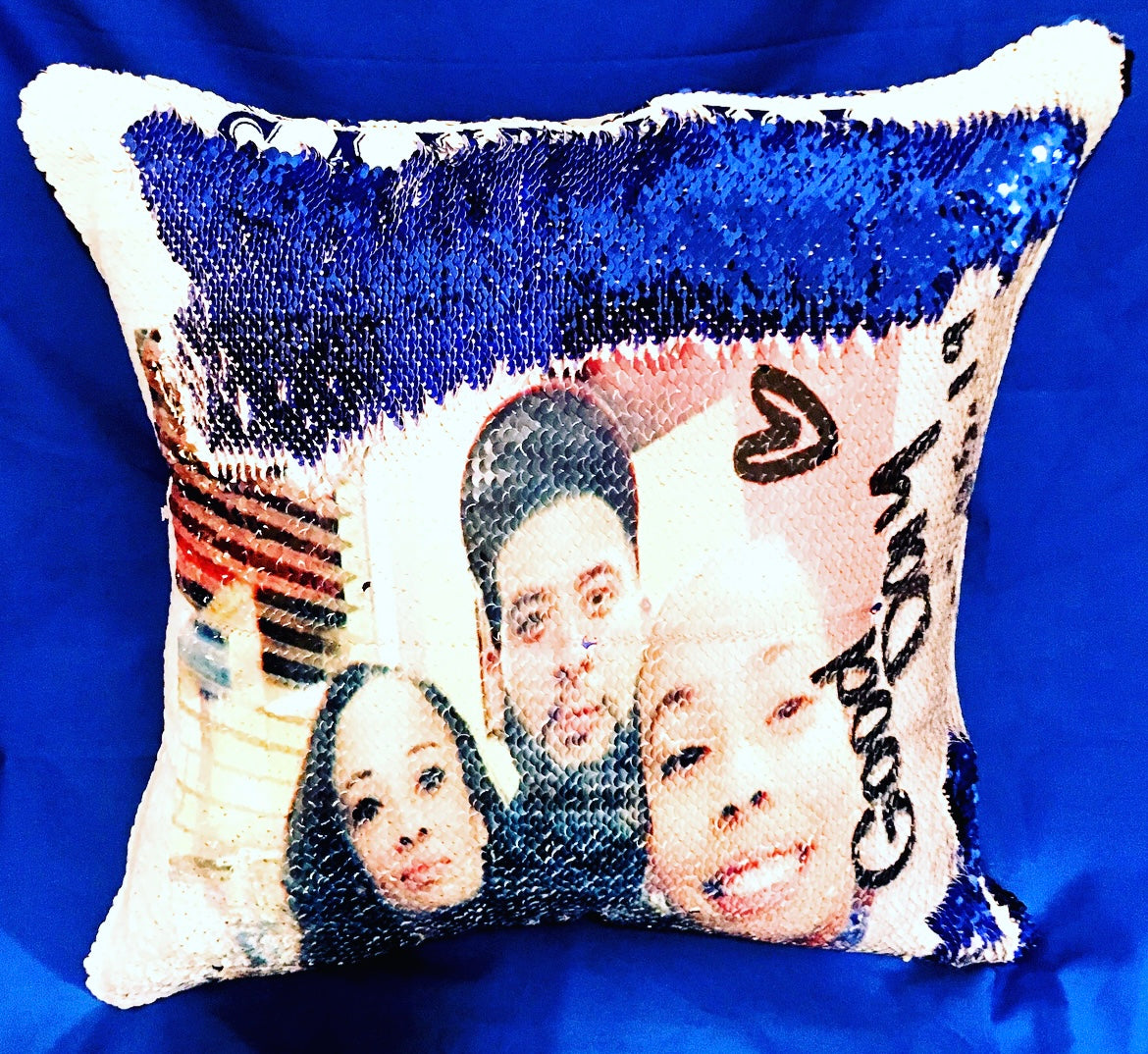 Reversible sequin pillows