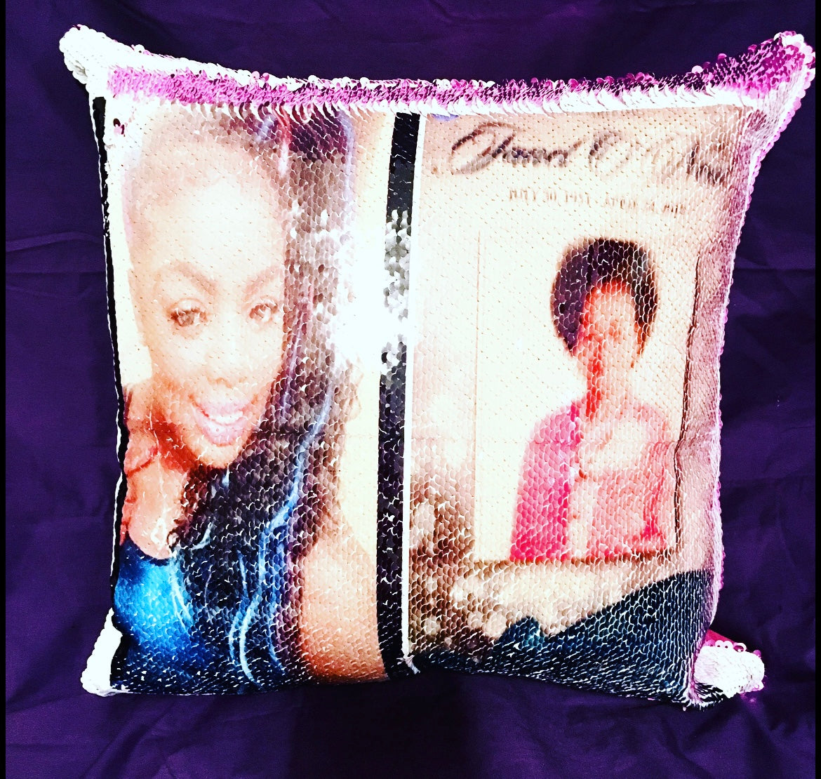 Reversible sequin pillows